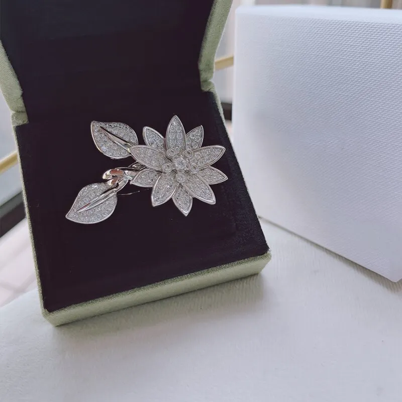 Pure 925 sterling silver high quality hot sell brand female luxury jewelry lotus zircon ring European flower ring jewelry gift