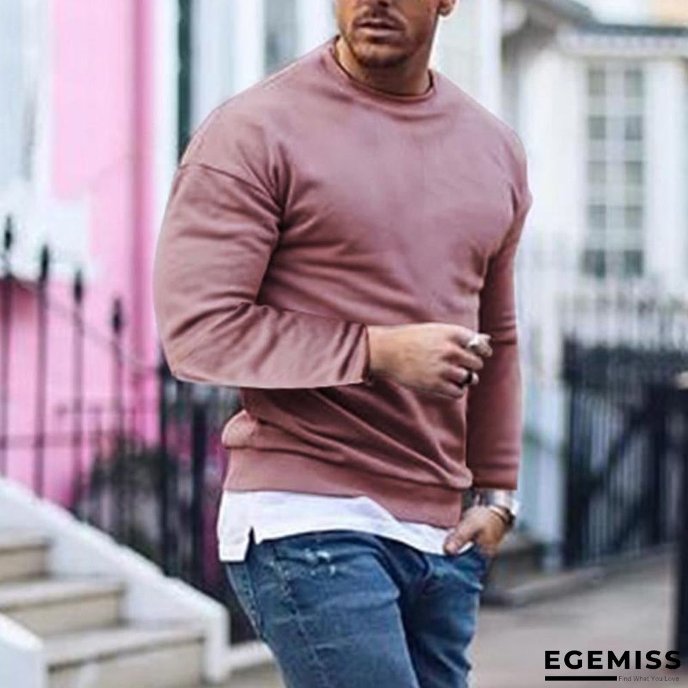 Men Hoodies Long Sleeve Round Neck Solid Chic Streetwear Leisure Workout Sweatshirts | EGEMISS