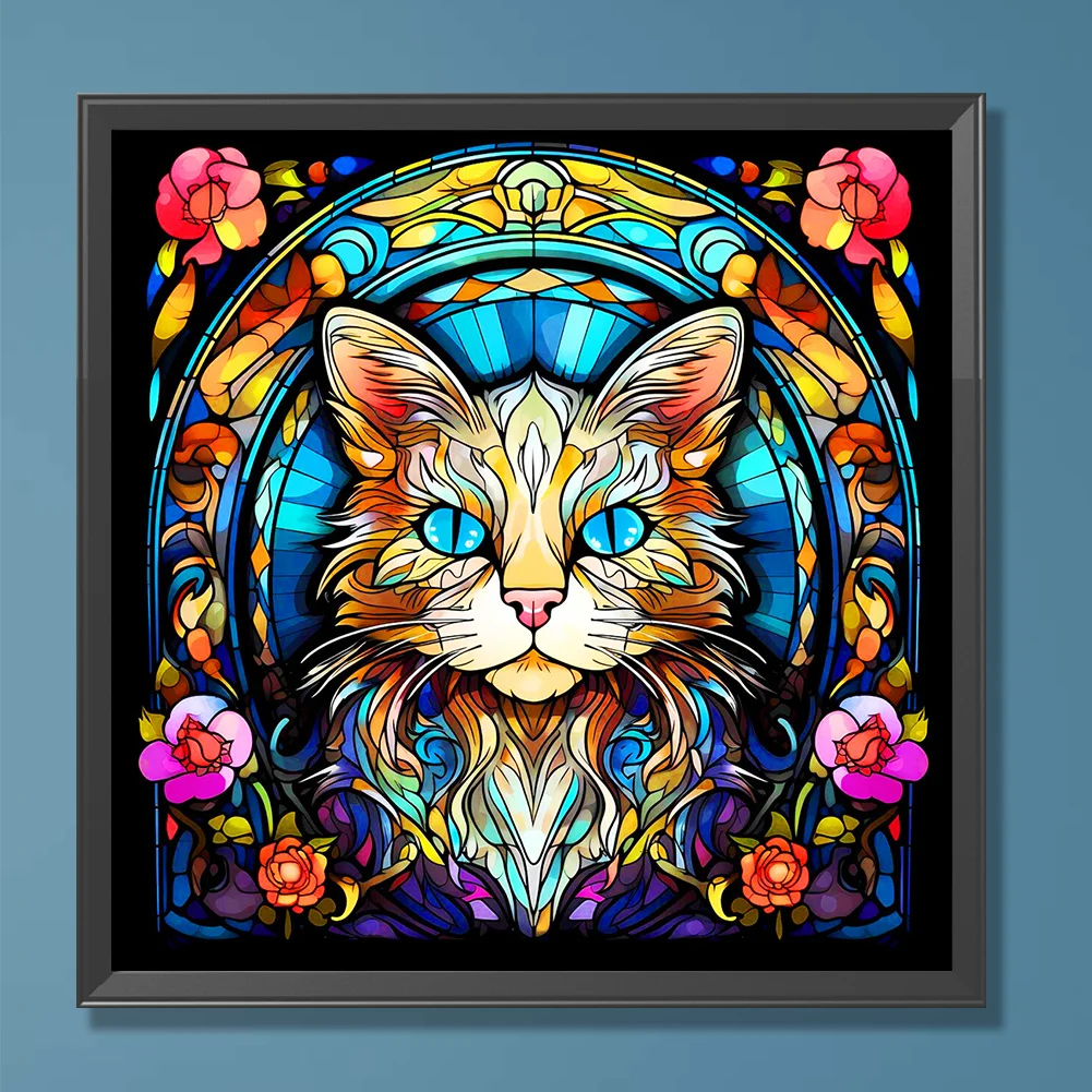 Full Round Diamond Painting 30*30cm - Glass Serious Cat
