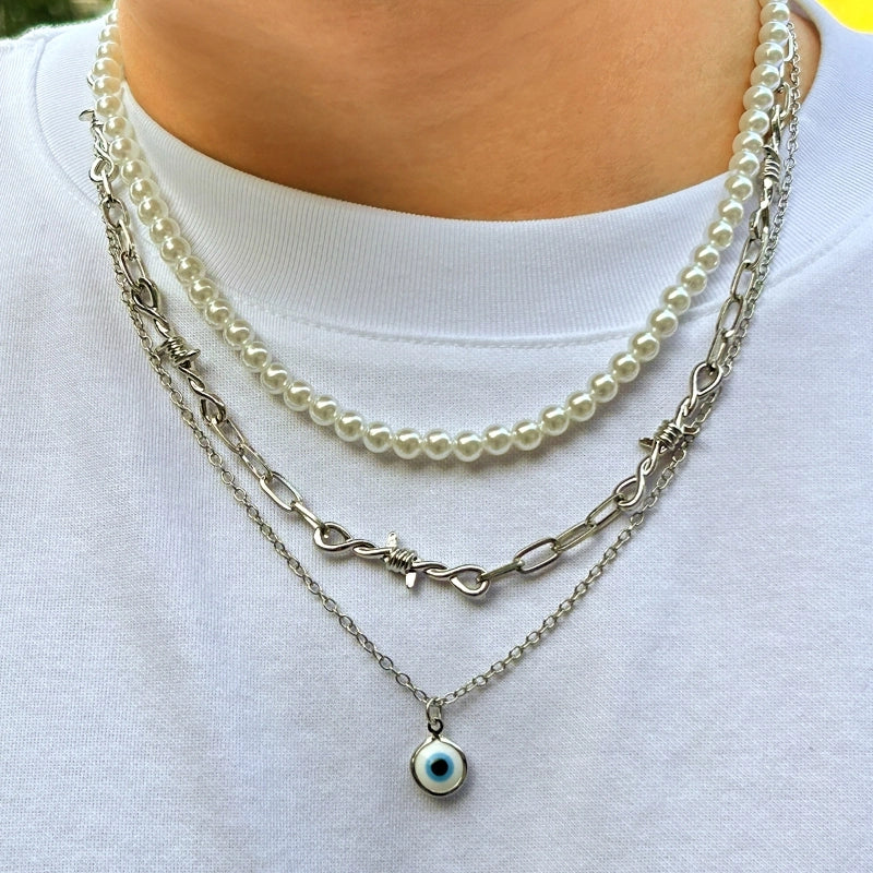 Minimalist Classic Style Solid Color Arylic Imitation Pearl Alloy Pearl Men's Layered Necklaces