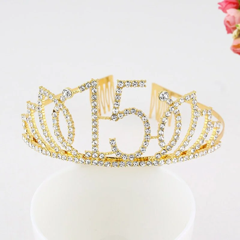 Gold 30 40 50 60 70 80 Birthday Tiara Crown Cake Topper for Women Girl Happy 30th 40th 50th 60th 70th Birthday Party Decorations