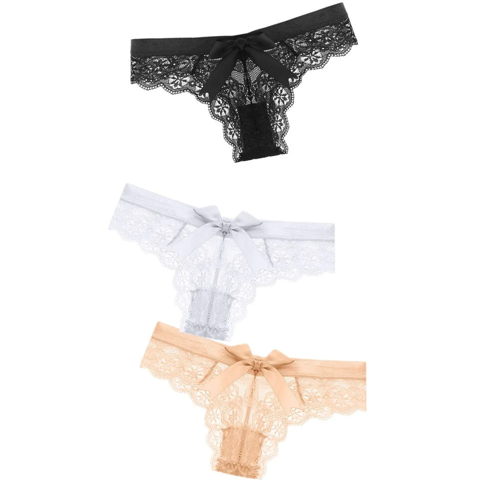Black/White Sexy String Lace Underwear Women Back Bow Panties Women G String T-back Thong Transparent Lingerie Cute Panties