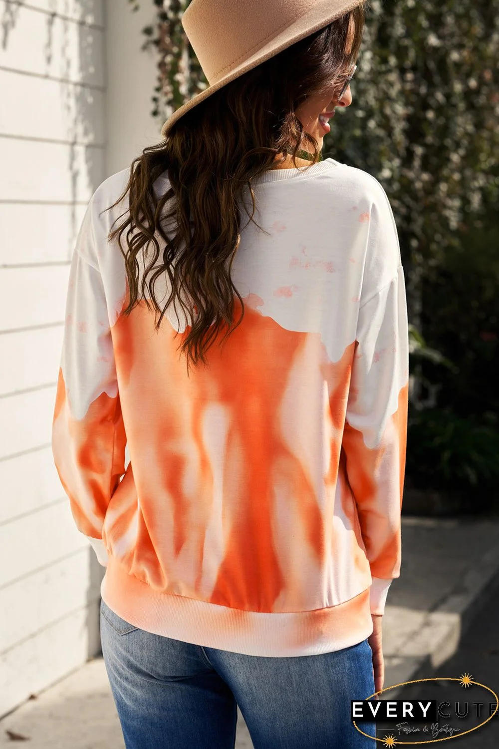Orange Skeleton Letter Tie Dye Print Pullover Sweatshirt
