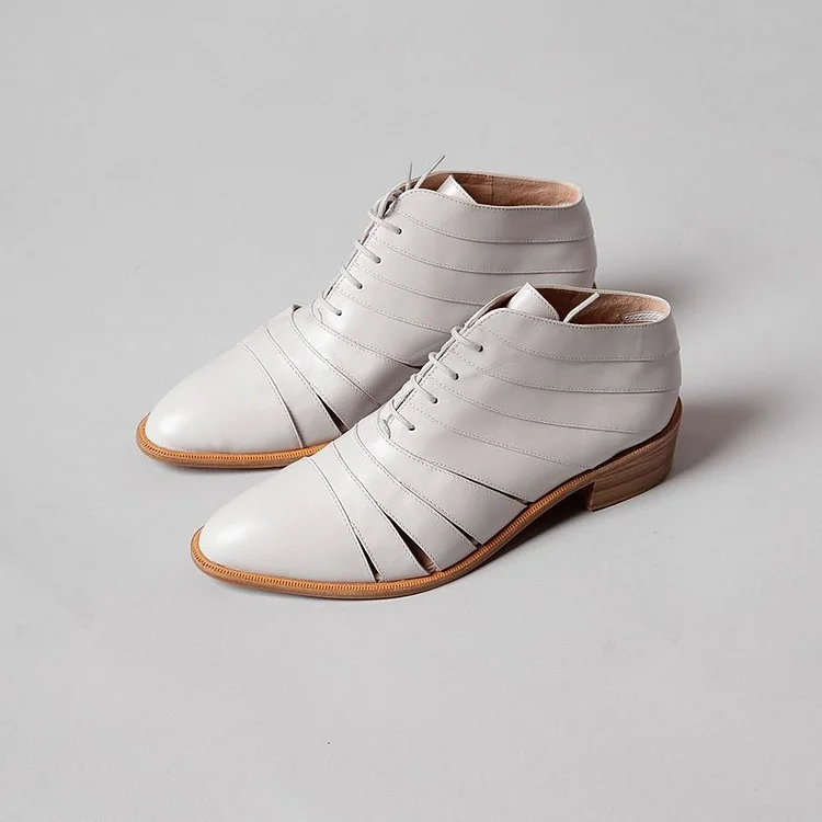Off White Casual Shoes for Women Lace up Flat Round Toe Shoes |FSJ Shoes