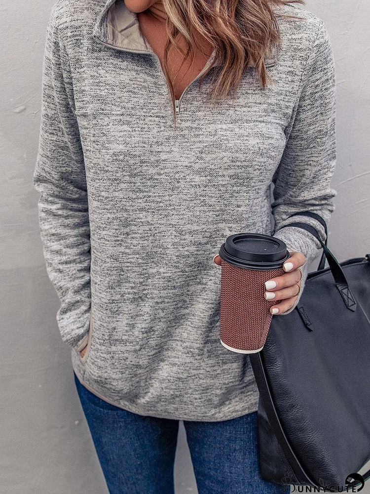 Heathered Gray Zip-Up Pullover with Kangaroo Pocket