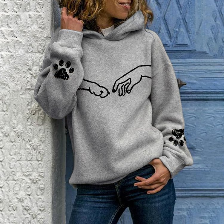 Vefave Dog Paw Print Casual Long Sleeve Hoodie