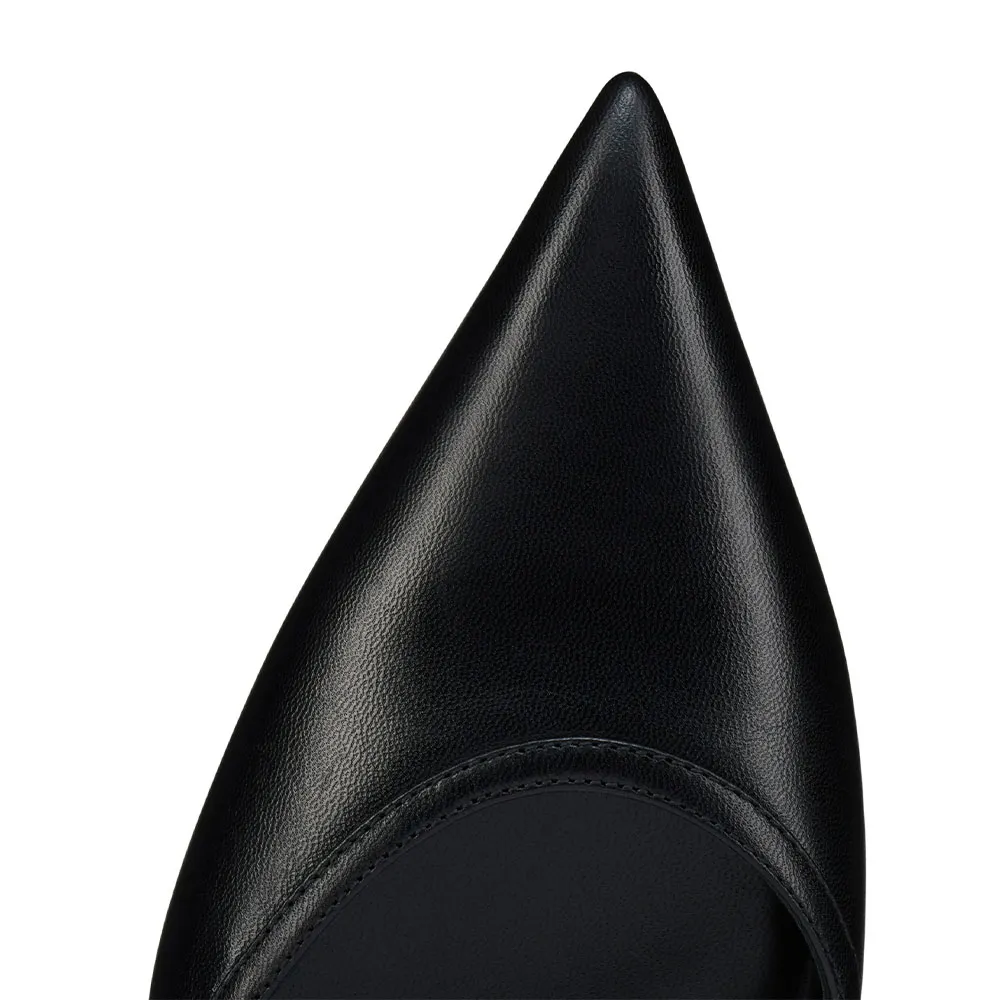 Classic Black Pointed Toe Chunky Heel Slingback Buckle Pumps Shoes