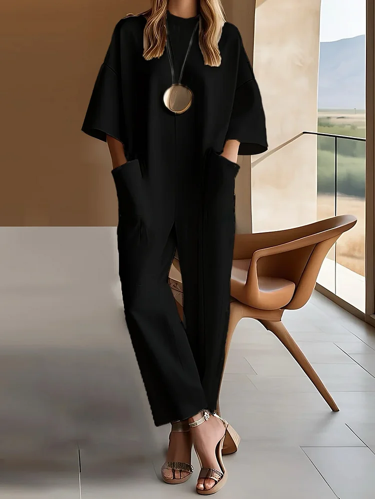 Ursime Fashion Side Pocket 3/4 Sleeve Jumpsuit