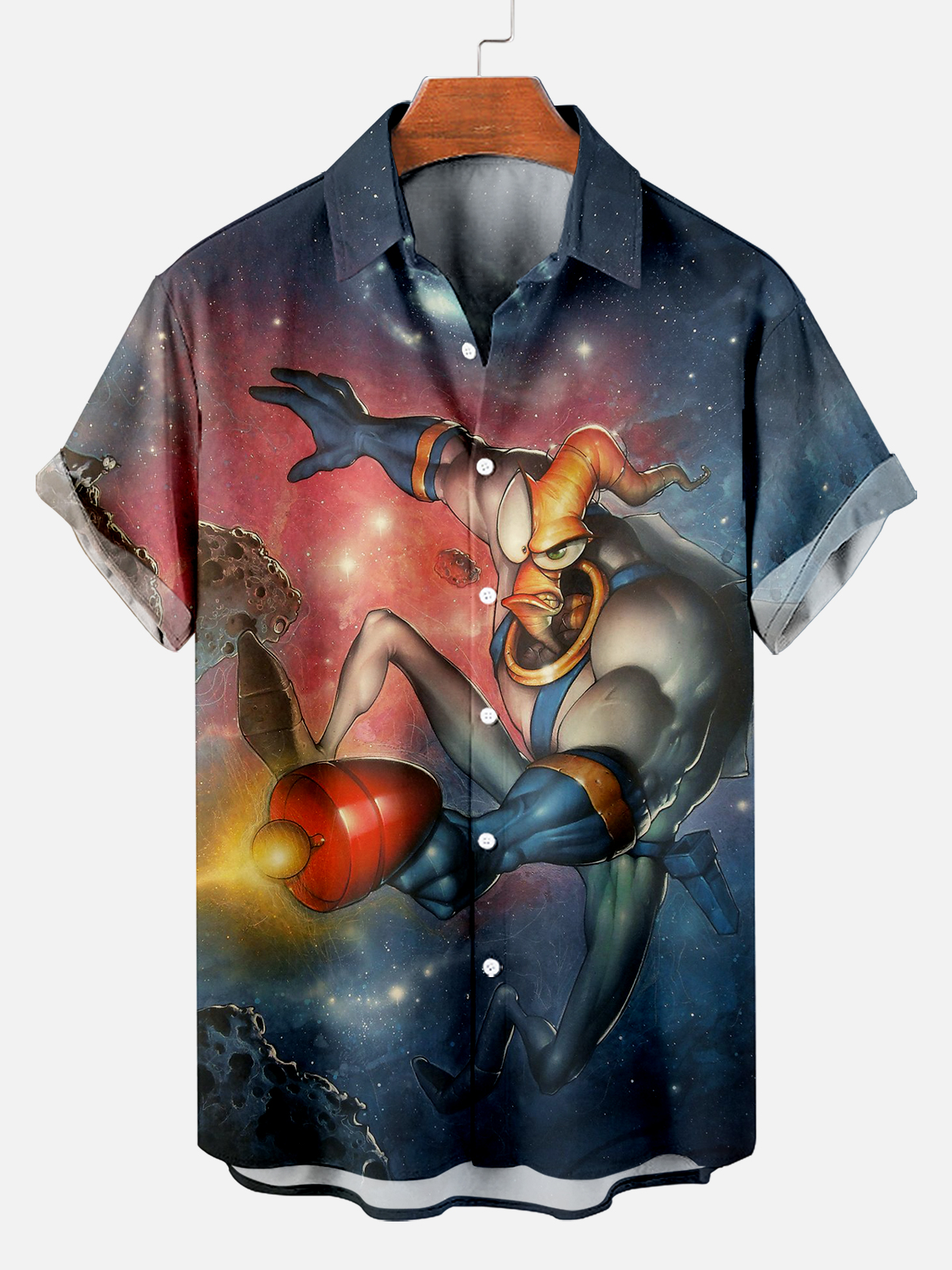 Retro Cartoon Creature Space Marine Short Sleeve Shirt PLUSCLOTHESMAN