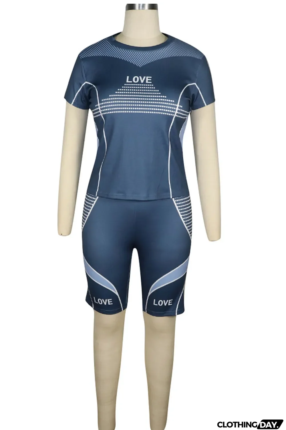 Pink knit Sexy Patchwork Print Straight Short Sleeve Two Pieces