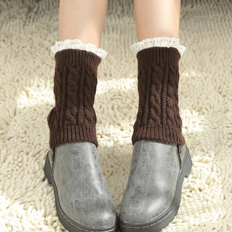 Leg Warmers Women Lace Crochet Knitting Sweet Kawaii Cute Womens Twist Warm Soft Leisure Casual Elegant Korean Style Elasticity