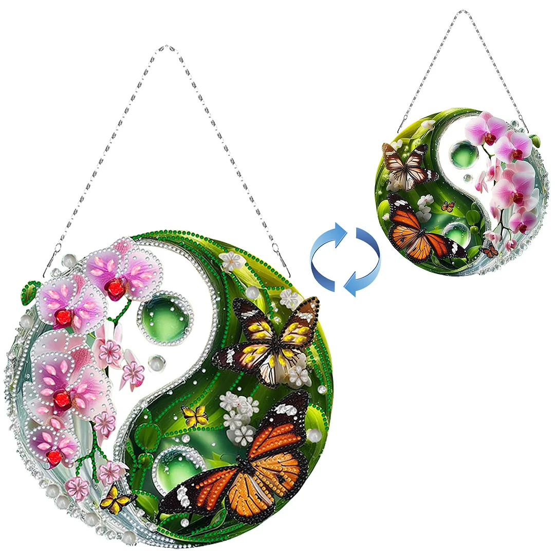 Butterfly Flower Yin Yang 2D Flat DIY Diamond Painting Set Diamond Art Pendant