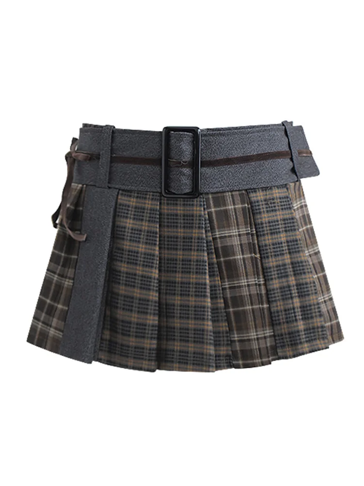 Colourp Women Korean Fashion Preppy Style Plaid Mini Pleated Skirt With Belt Gyaru Harajuku Fashion 2000s Aesthetic Y2k Streetwear Tide