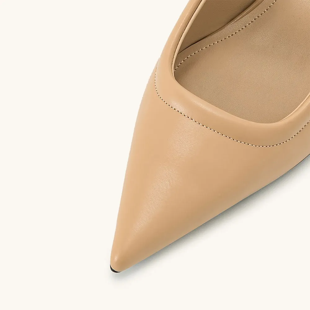 Khaki Vegan Leather Closed Pointed Toe Casual Heeled Mules
