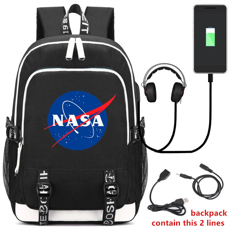  NASA Backpack USB Rechargeable Schoolbag Backpack Travel Bag