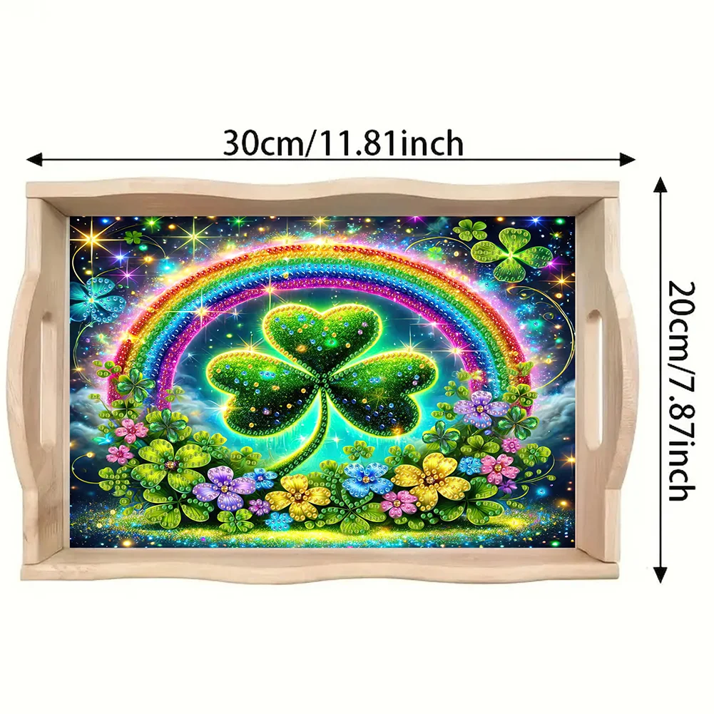 5D DIY Wooden St. Patricks Day Diamond Painting Tray Art Craft for Desk Coffee Table