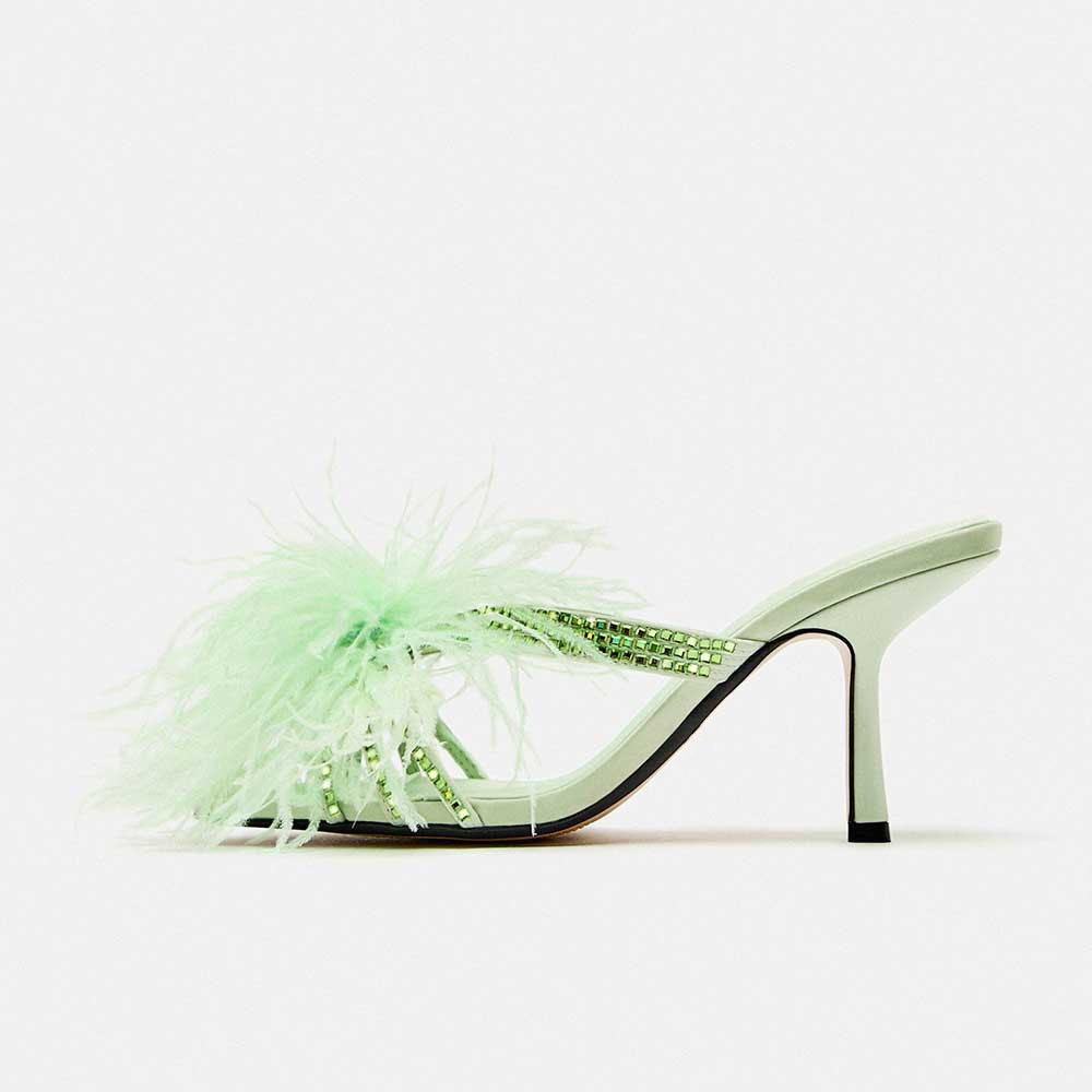 Green Satin Square Toe Kitten Heel Bow Inlay Mules Nicepairs