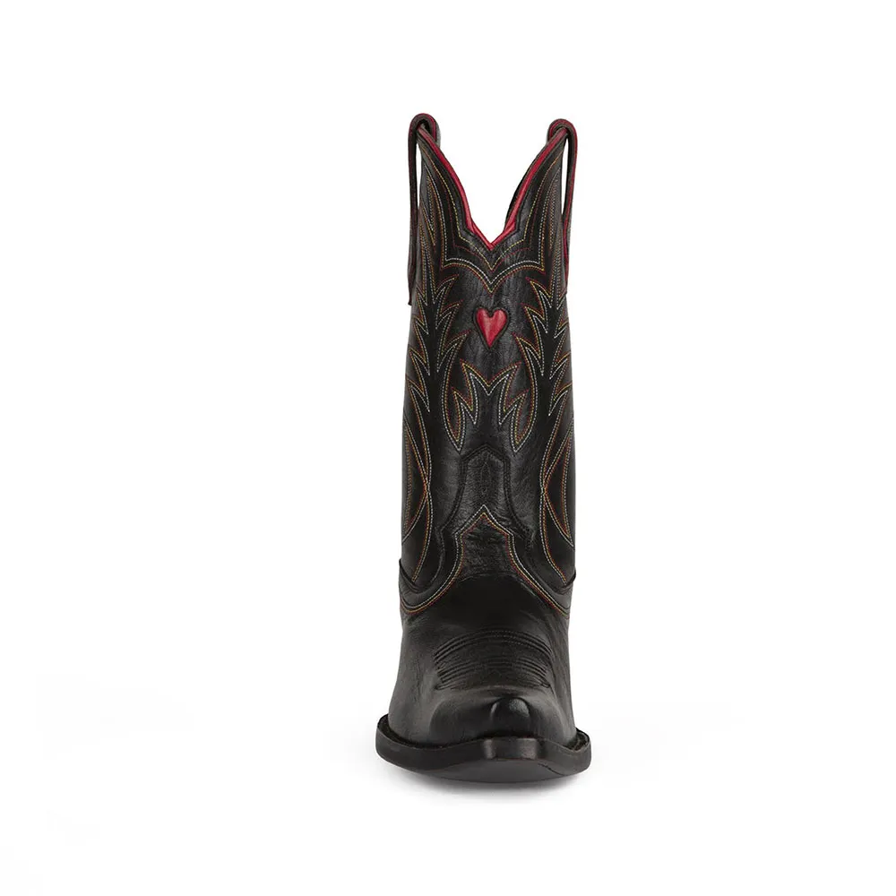 Black Chunky Heel Embroidered Mid-Calf Cowboy Boots for Women