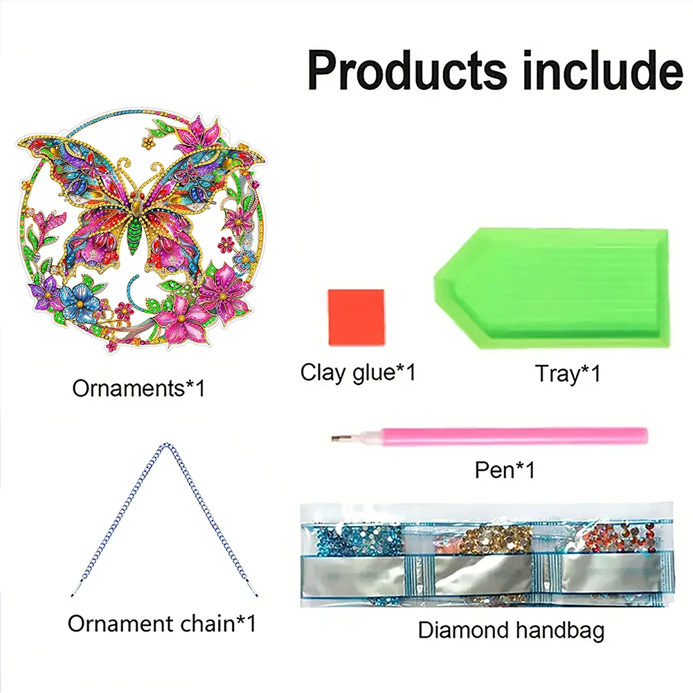 DIY Butterfly Acrylic Diamond Painting Hanging Pendant for Home Wall Decor