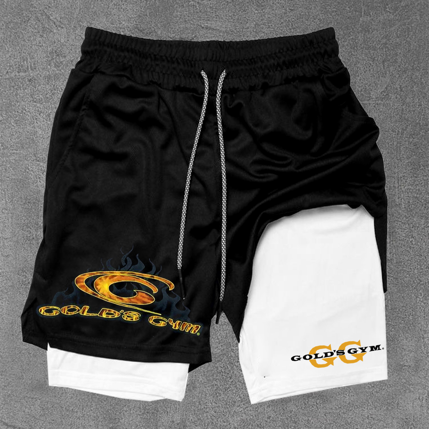 Vintage Gym Gold Logo Double Layer Drawstring Gym Shorts