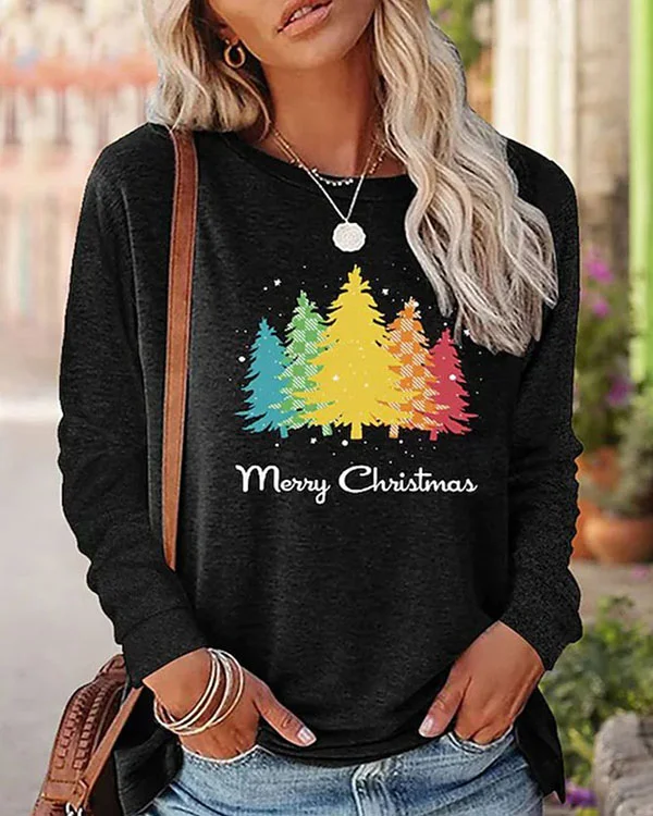 Christmas Casual Long Sleeve Crew Neck Loose Top