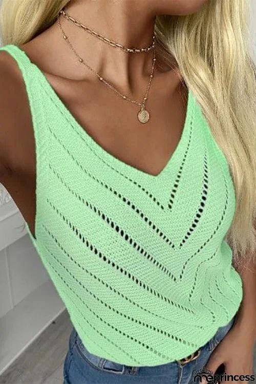 Crochet Hollow V Neck Tank