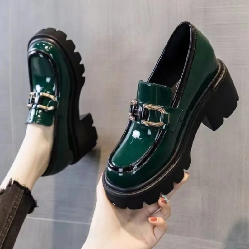 Blankf Style Chunky Platform Women Pumps 2023 Spring Women Patent Leather High Heel Shoes Autumn Vintage Office Female Loafers