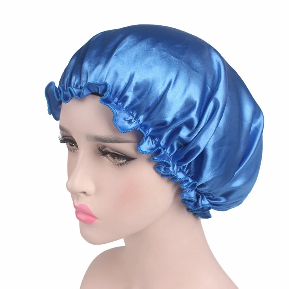 New Soft Silk Women Night Sleep Head Wear Shower Wrap Cap Adjustable Ladies Long Hair Care Bonnet Scraf Satin Hat Accessories