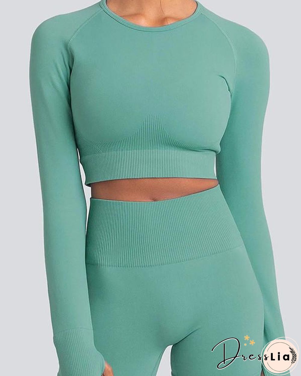 Long Sleeve Seamless Suit Sports Yoga Set 2 Piece