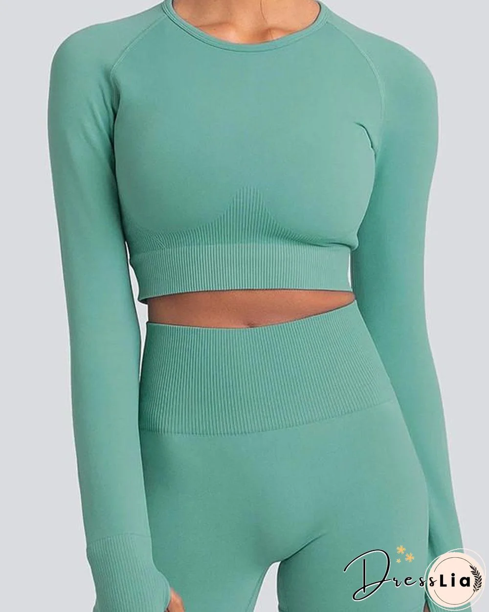 Long Sleeve Seamless Suit Sports Yoga Set 2 Piece