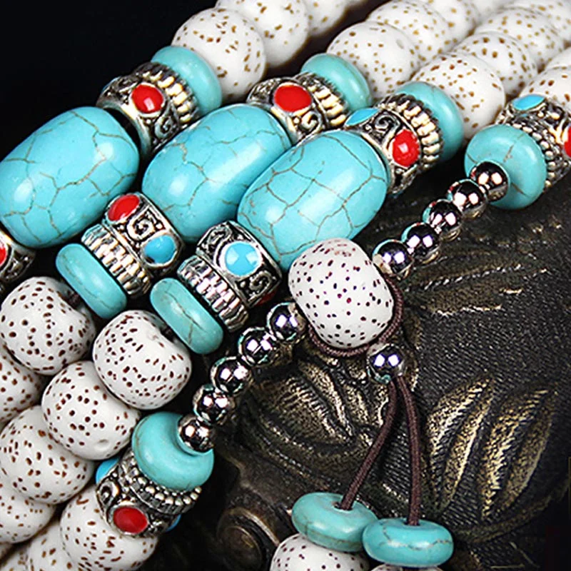 Bodhi Seed Turquoise 108 Beads Blessing Protection Bracelet Mala