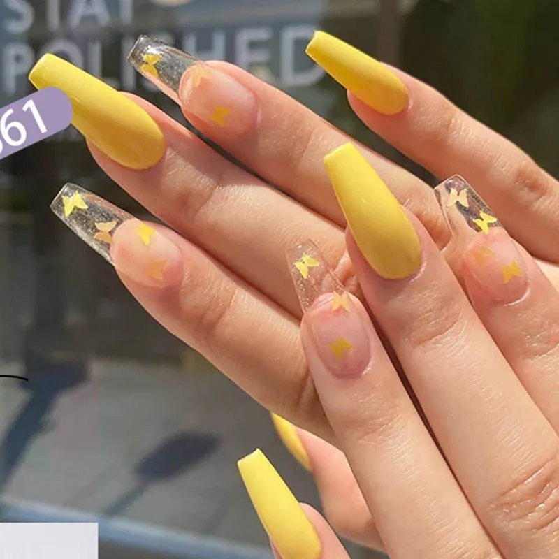 24pcs/Set Long Coffin False Nails Fashion Finished Red Black Gradient Fake Nails Beauty Nail Decal Ballerina Full Nail Art Tips-Nail Inspo