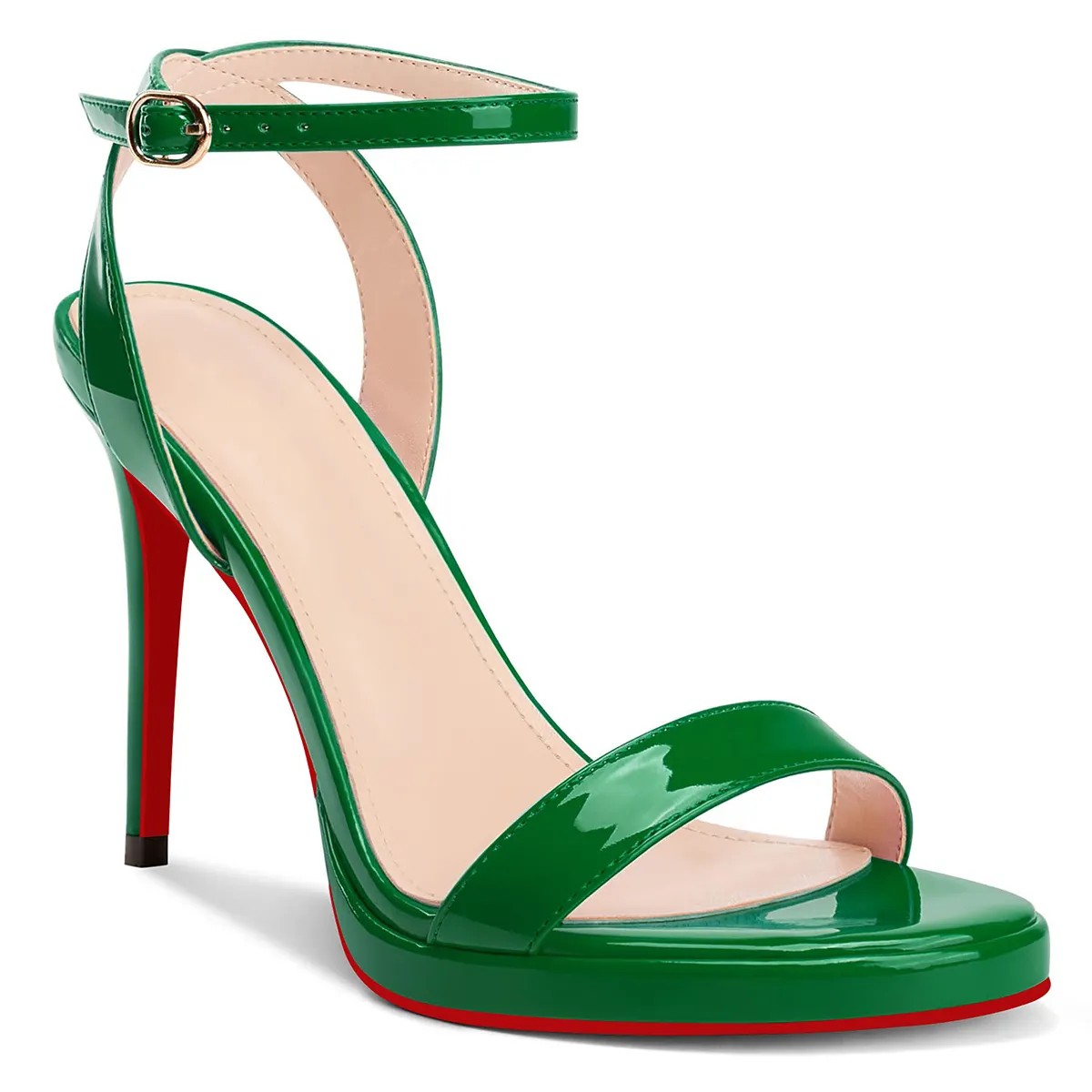 100mm/120mm Round Open Toe Ankle Strap High Heel Sandals Red Bottom Pumps-vocosishoes