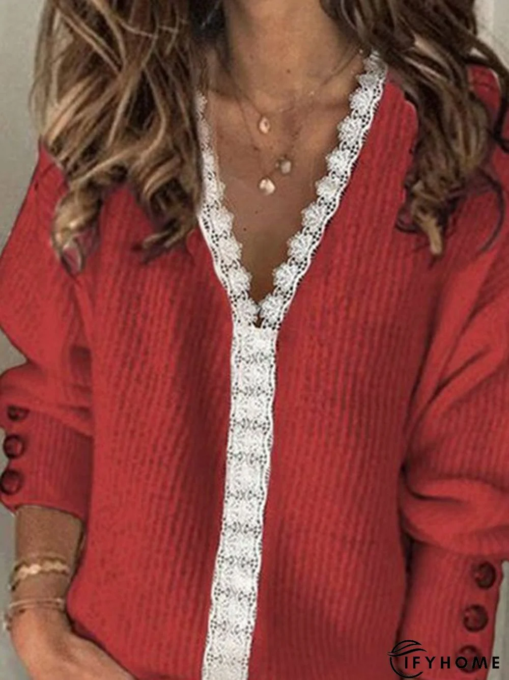 Casual V Neck Long Sleeve Paneled Sweater | IFYHOME