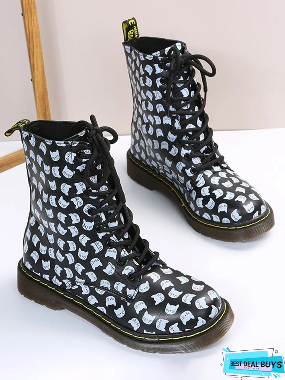 Womens's Plus Size Cat Printing Martin Boots