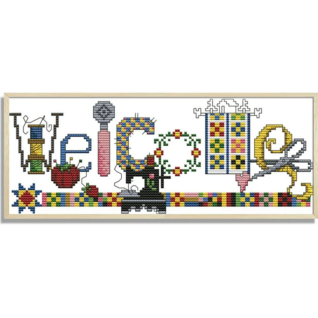 Welcome Card Cross Stitch 14CT Stamped Embroidery DIY Cotton Thread (C097)