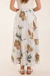 Back view of tiered floral summer skirt showing elasticated waistband for comfortable fit