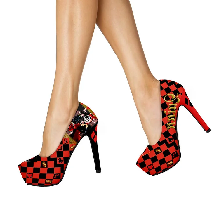 Women's Harley Quinn Floral Heels Platform Stiletto Heel Pumps |FSJ Shoes