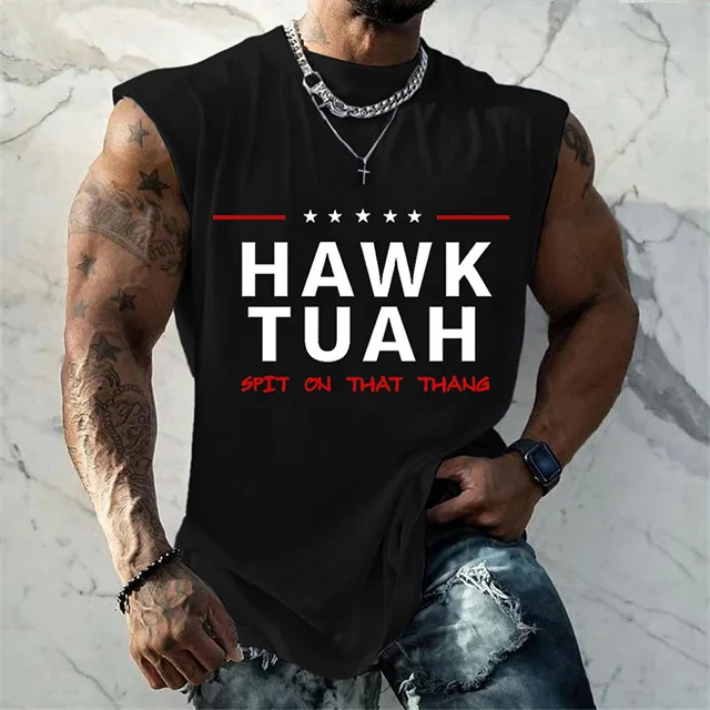 Men's Hawk Tuah Print Street Casual Tank Top