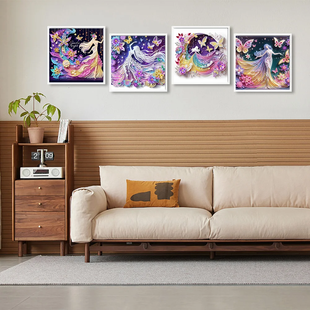 4pcs/Set Diamond Painting - Partial Special Shaped Drill - Elf Girl(Canvas|30*30cm)