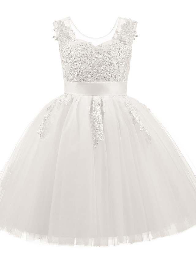 Bellasprom Princess Short Sleeveless Scoop Neck Flower Girl Dresses With Appliques Bellasprom
