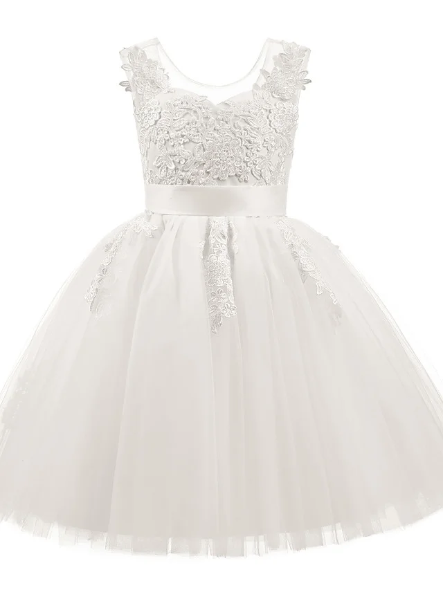 Bellasprom Princess Short Sleeveless Scoop Neck Flower Girl Dresses With Appliques
