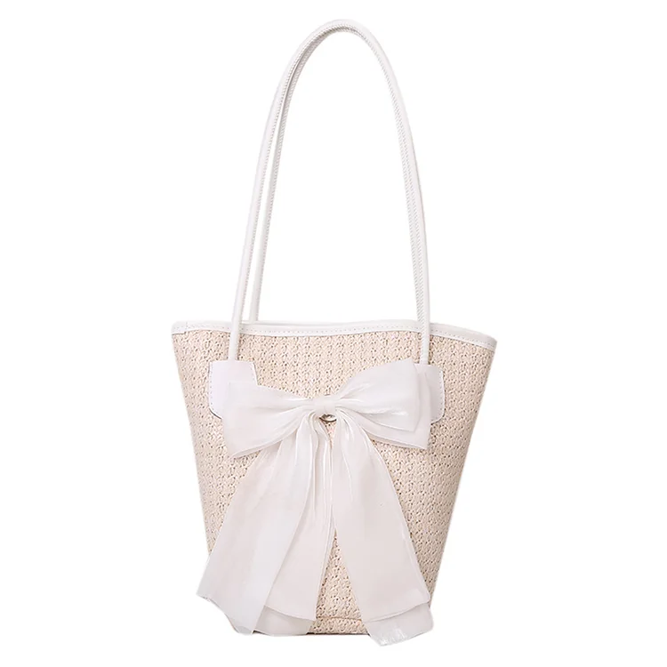 Straw Woven Handbag Women Ladies Holiday Beach Casual Bow Tote Shoulder Bag