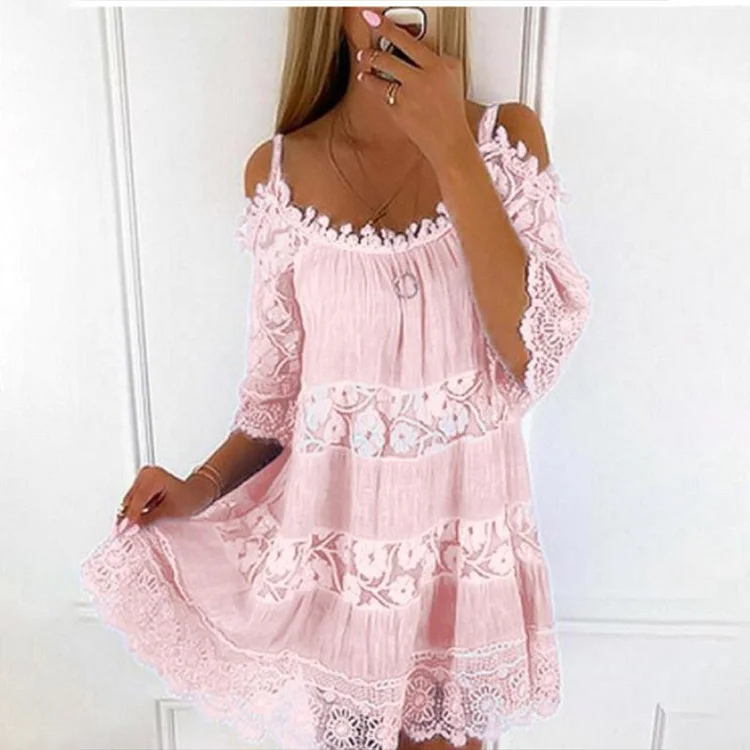 Lace Sling Dress Casual Solid Color Loose Dress socialshop