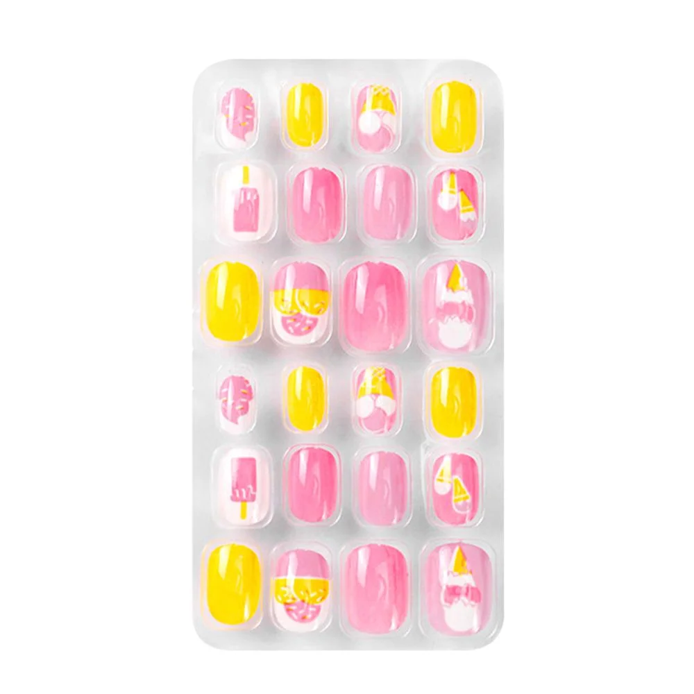 24Pcs/box Kids False Nails Press On Nail Cartoon Full Cover Fake Nails Snowflake Design Manicure Tips Nail Art for Children