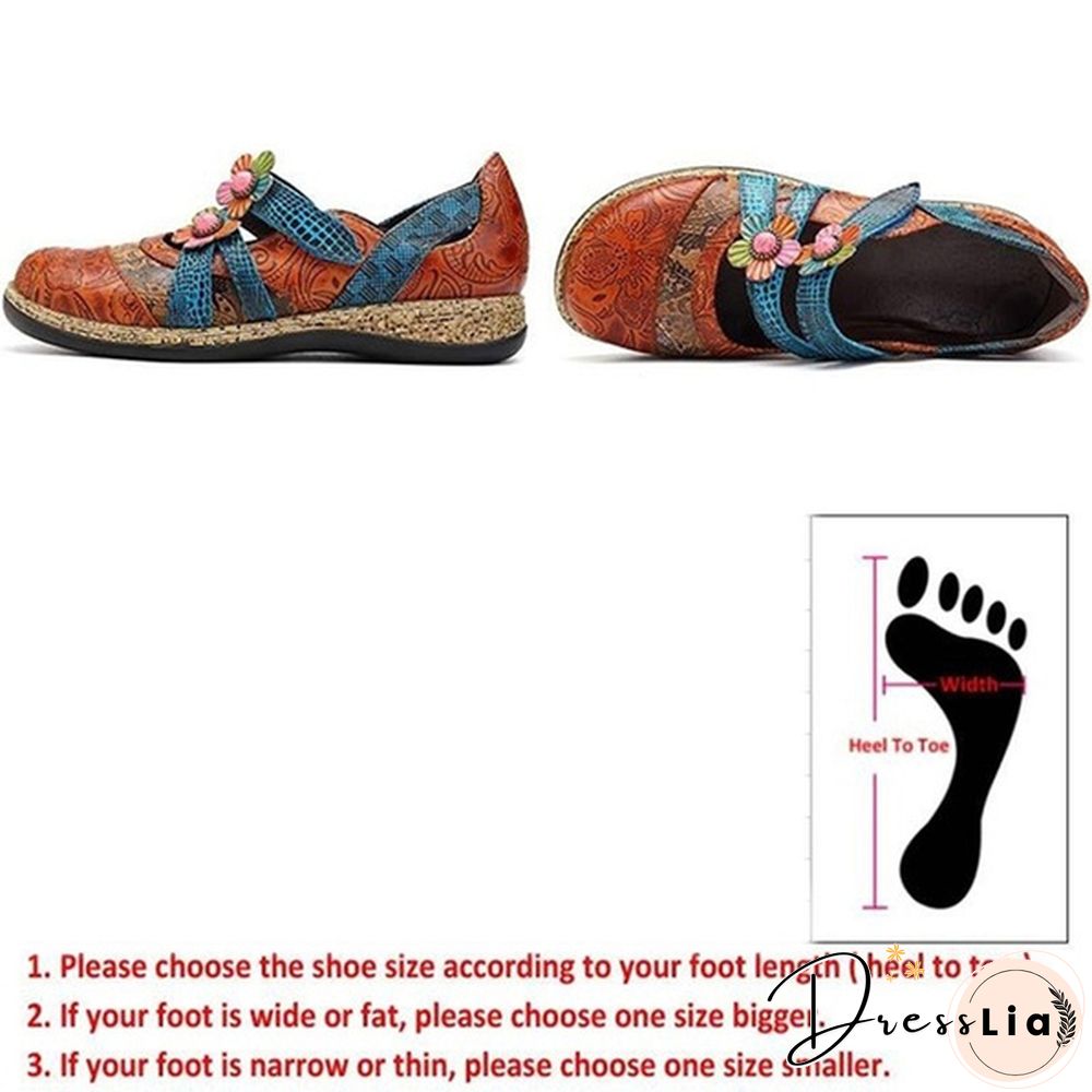 Womens Retro British Floral Leather Sandals Color Stitching Shackles Stripes 