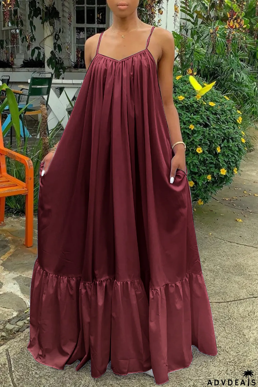 Dark Gray Sexy Casual Solid Backless Spaghetti Strap Loose Sling Dress