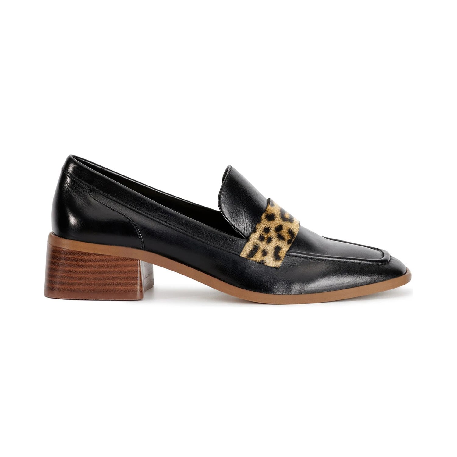 TAAFO Leopard Penny Strap Women's Pumps Med Block Heels Square Toe Loafers Ladies Office  Shoes