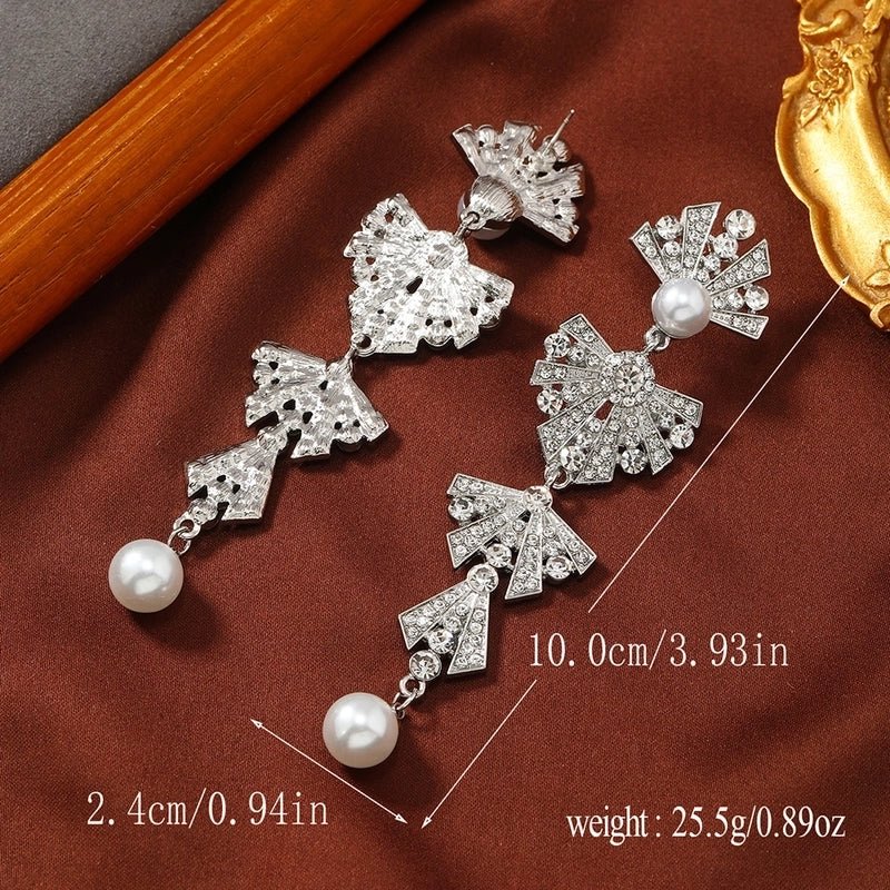 1 Pair Luxurious Minimalist Geometric Inlay Alloy Rhinestones Silver Plated Drop Earrings