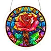 (25cm)DIY Acrylic Jigsaw Puzzle Window Hanging with Hanging Chain DIY Stained Glass Decoration Round Window Puzzle Decor for DIY Craft Project (Stained Glass Red Rose)